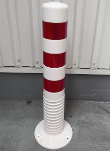 Słupek parkingowy blokujący U-12c | PCV, 75 cm, na stopie, elastyczny, uchylny, biało-czerwony